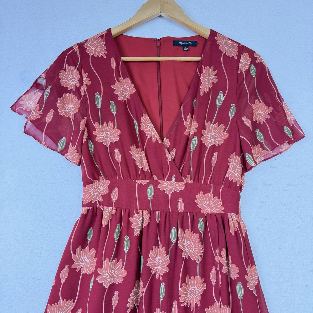 Madewell Tulip Sleeves Maxi Dress in Tall Sunflower Size 0 Red Boho - Picture 4 of 11